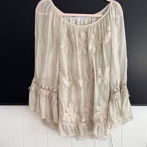 Tempo Paris Cream Embroidered Boho Blouse